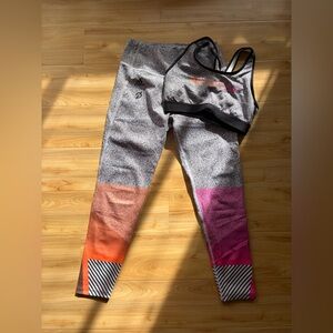 Peloton + Adidas Gray, Pink, and Orange Leggings Set - Size Medium